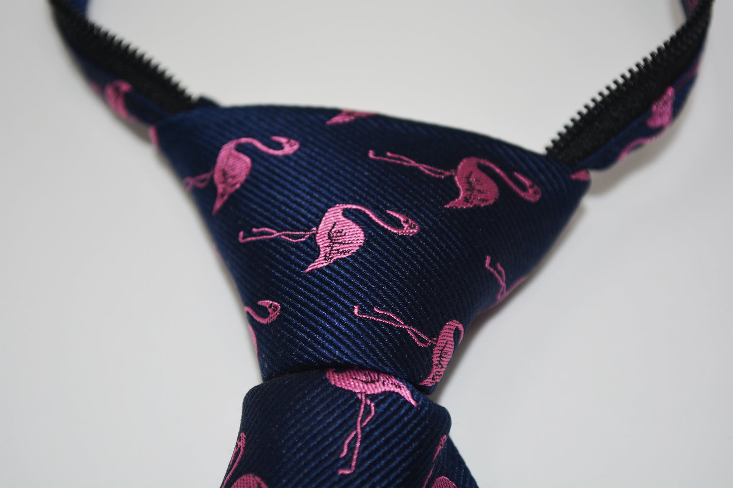 Flamingo Necktie - Pink on Navy, Woven Silk