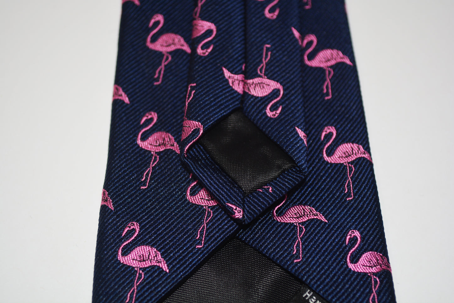 Flamingo Necktie - Pink on Navy, Woven Silk