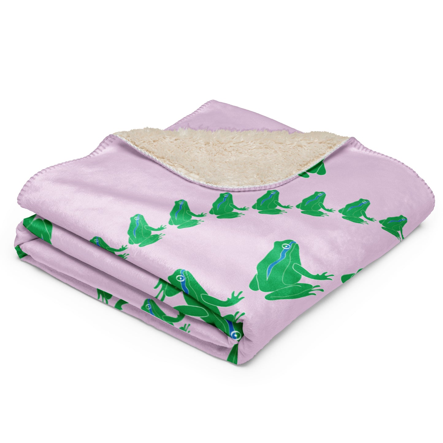 Frog Sherpa blanket - Green on Pink