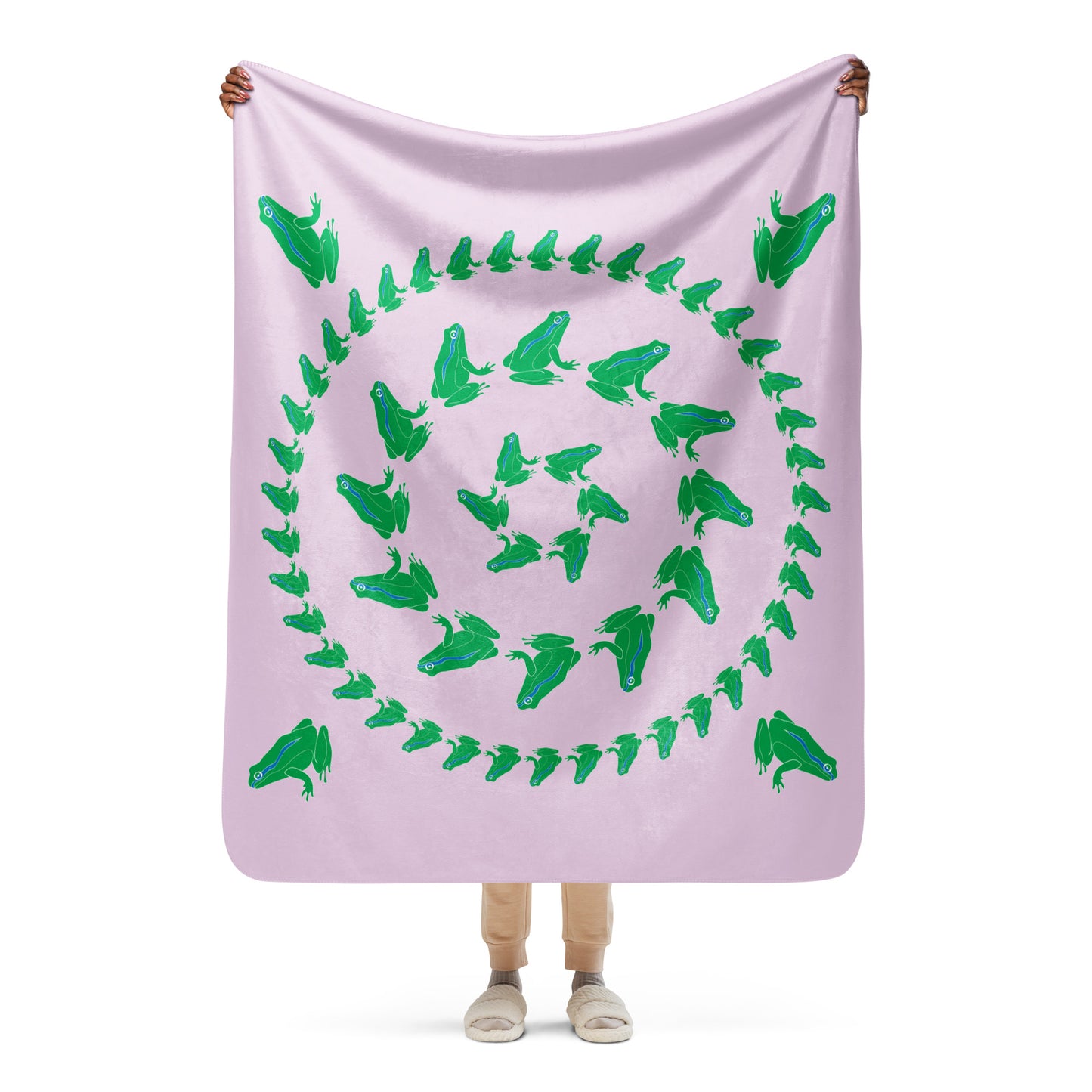 Frog Sherpa blanket - Green on Pink