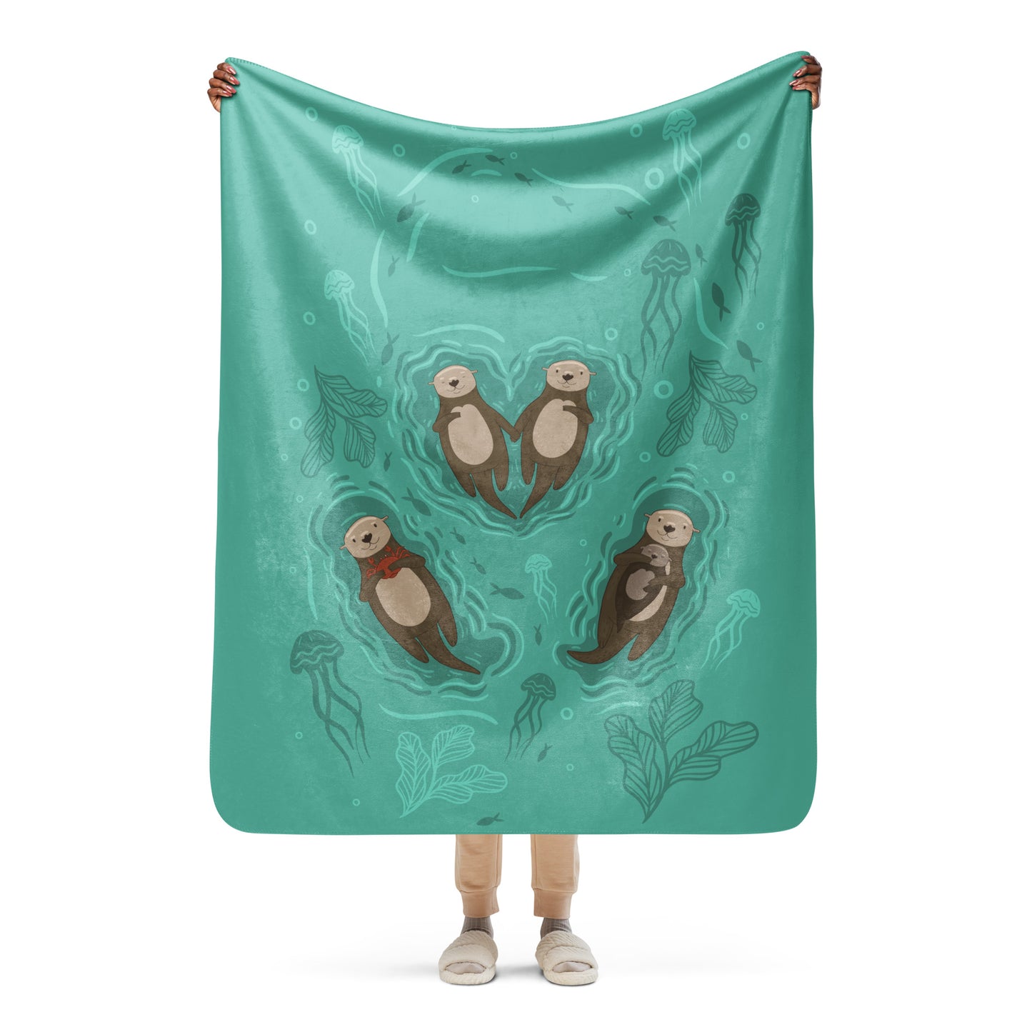 Sea Otter Sherpa blanket - Sea Green