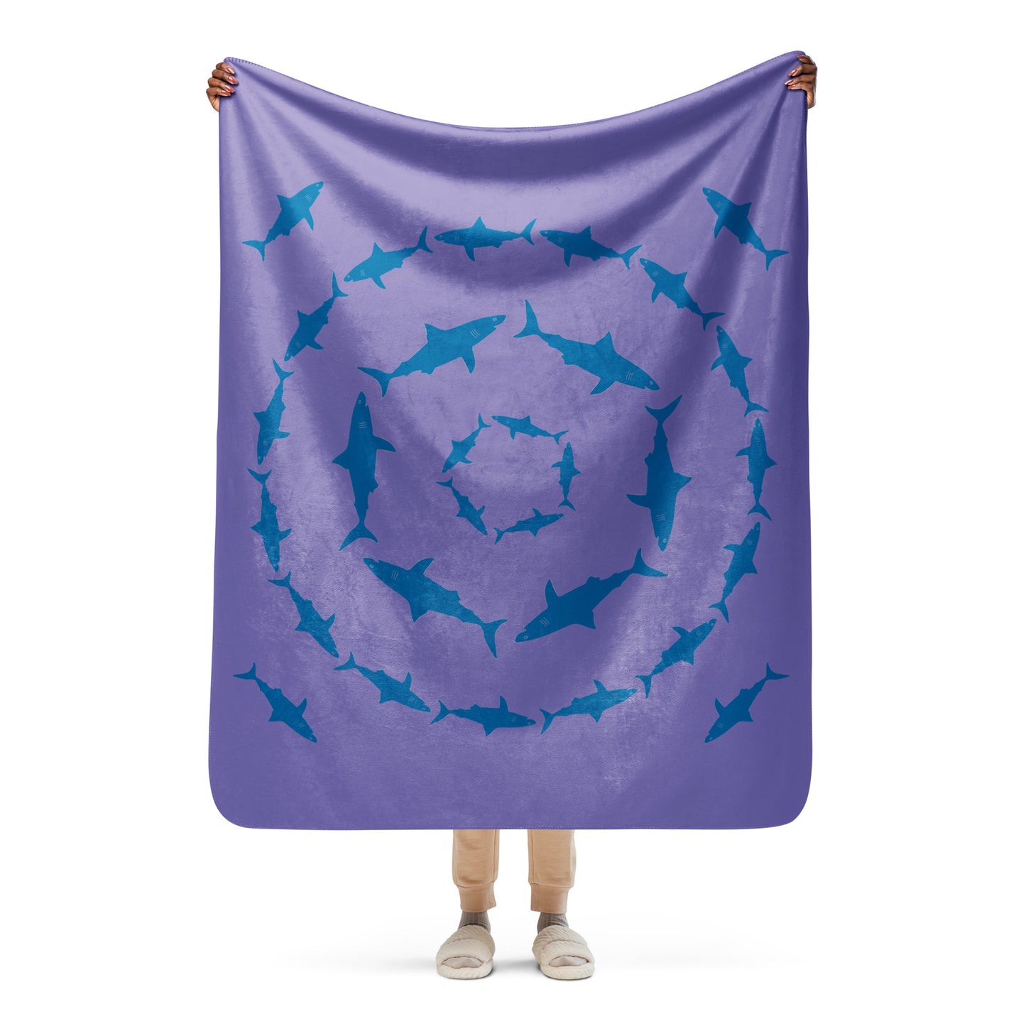 Shark Sherpa blanket - Blue on Purple