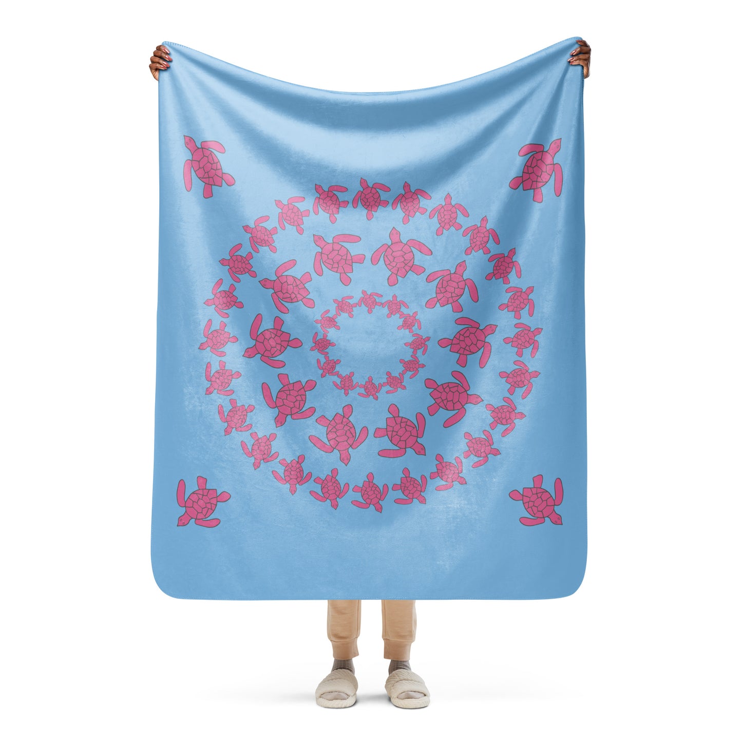 Turtle Sherpa blanket - Pink on Blue