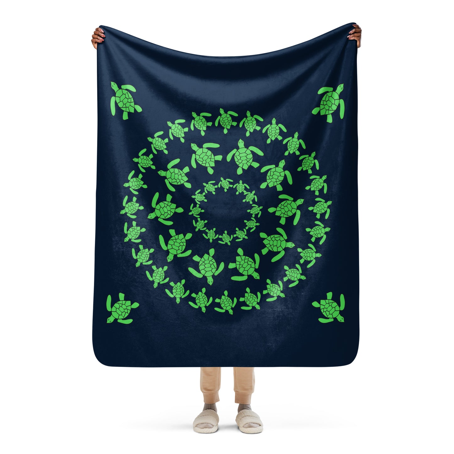 Turtle Sherpa blanket - Green on Navy