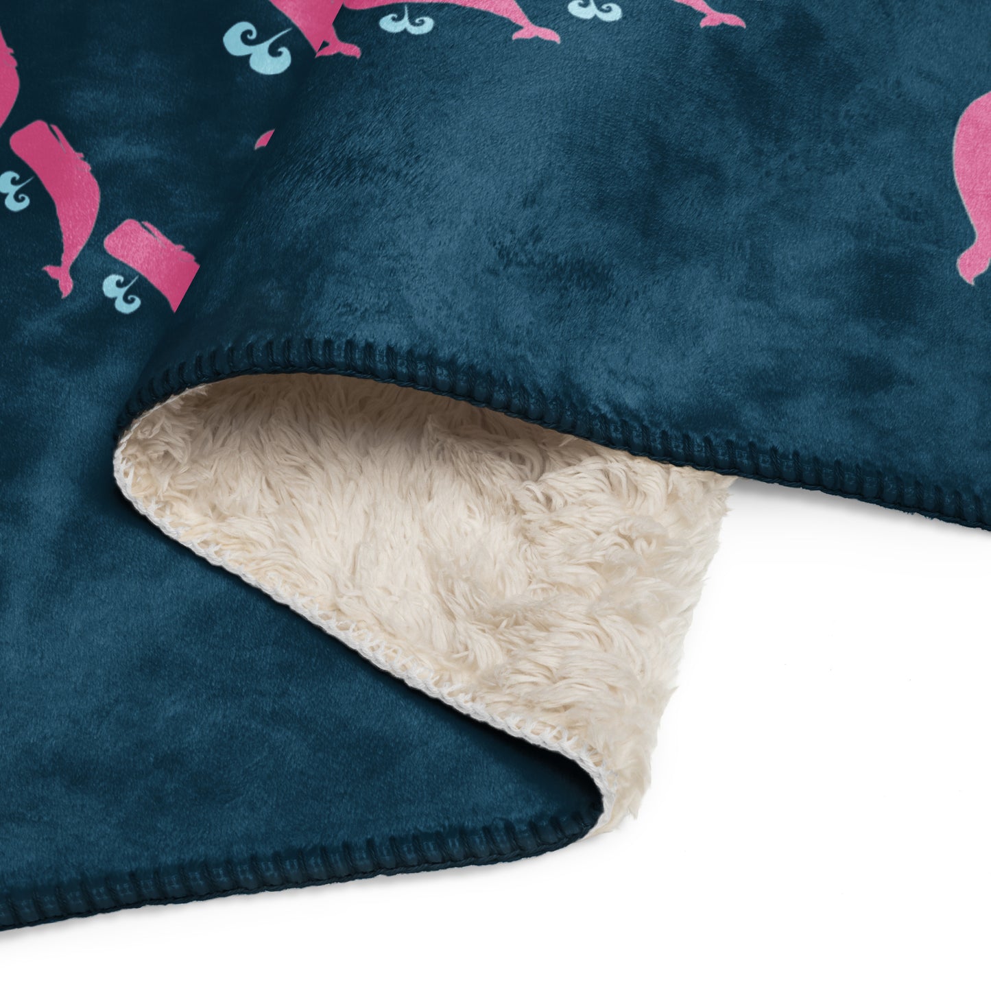 Sperm Whale Sherpa blanket - Pink on Navy