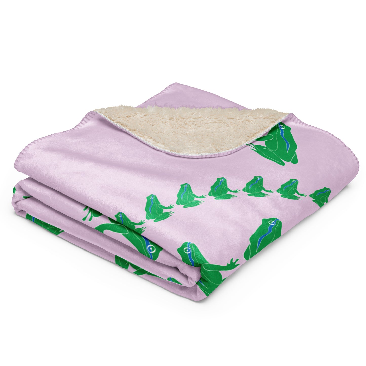 Frog Sherpa blanket - Green on Pink