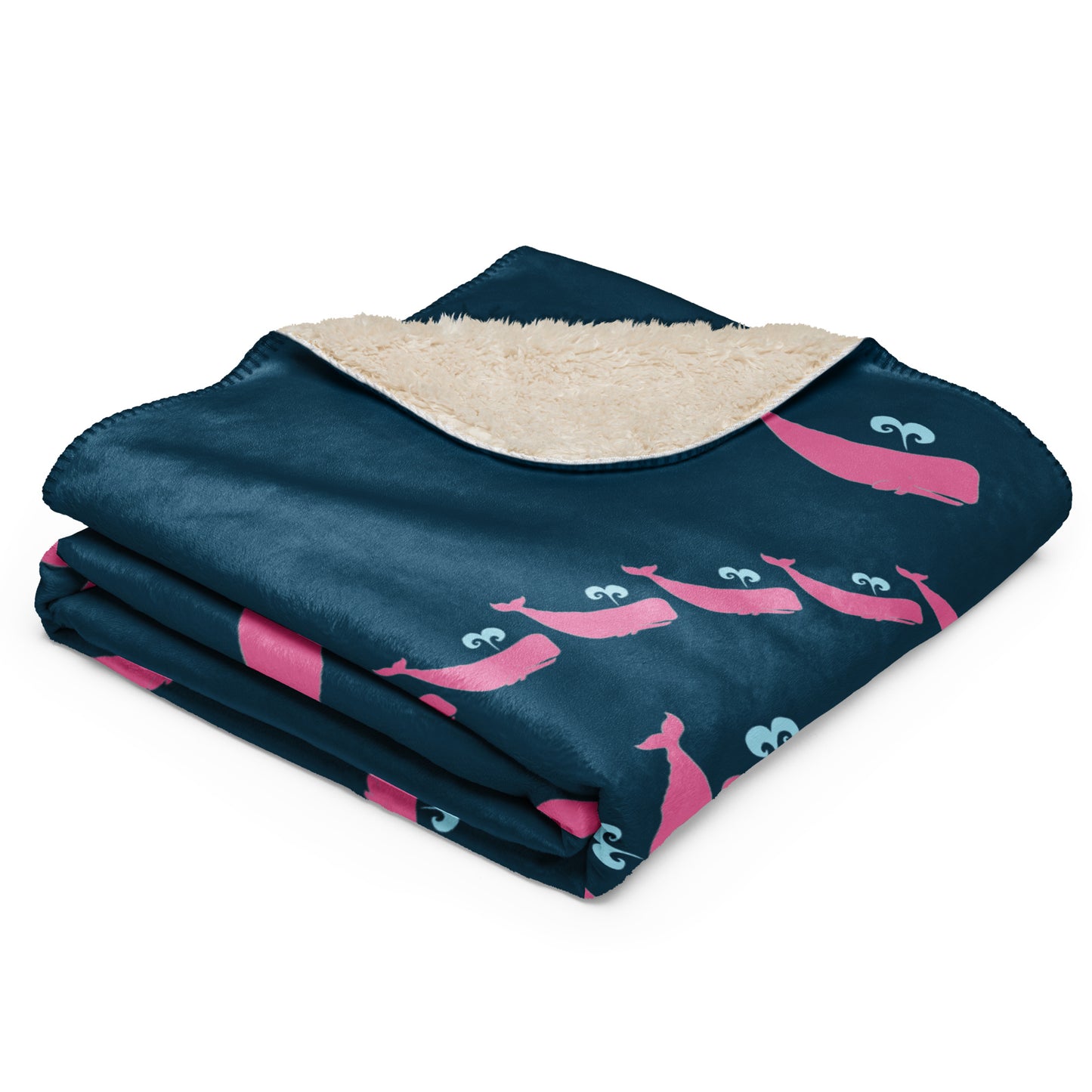 Sperm Whale Sherpa blanket - Pink on Navy