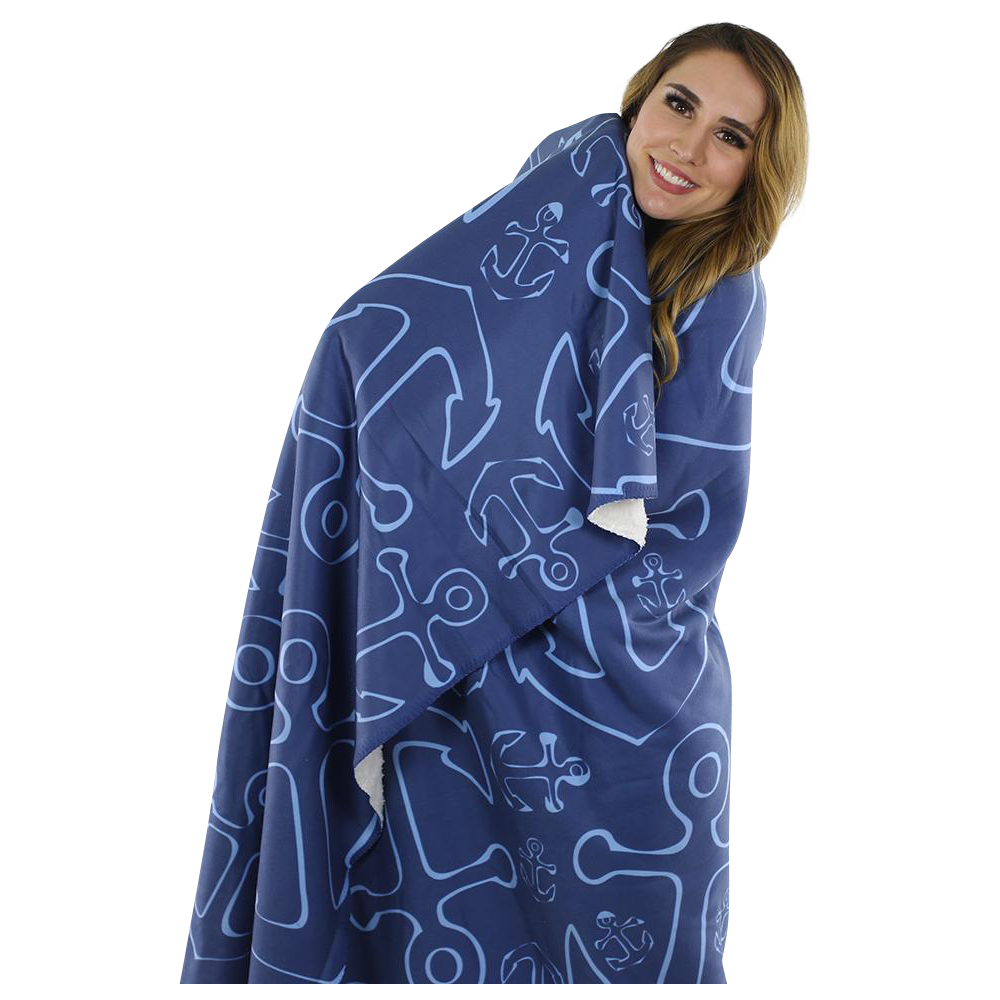 Anchor Dream Fleece Blanket - Blue on Navy - SummerTies