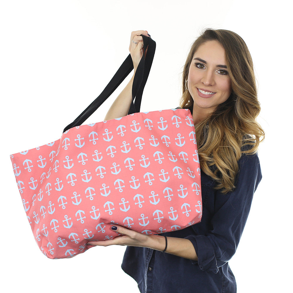 Anchor Weekender Bag - Lt Blue on Coral - SummerTies