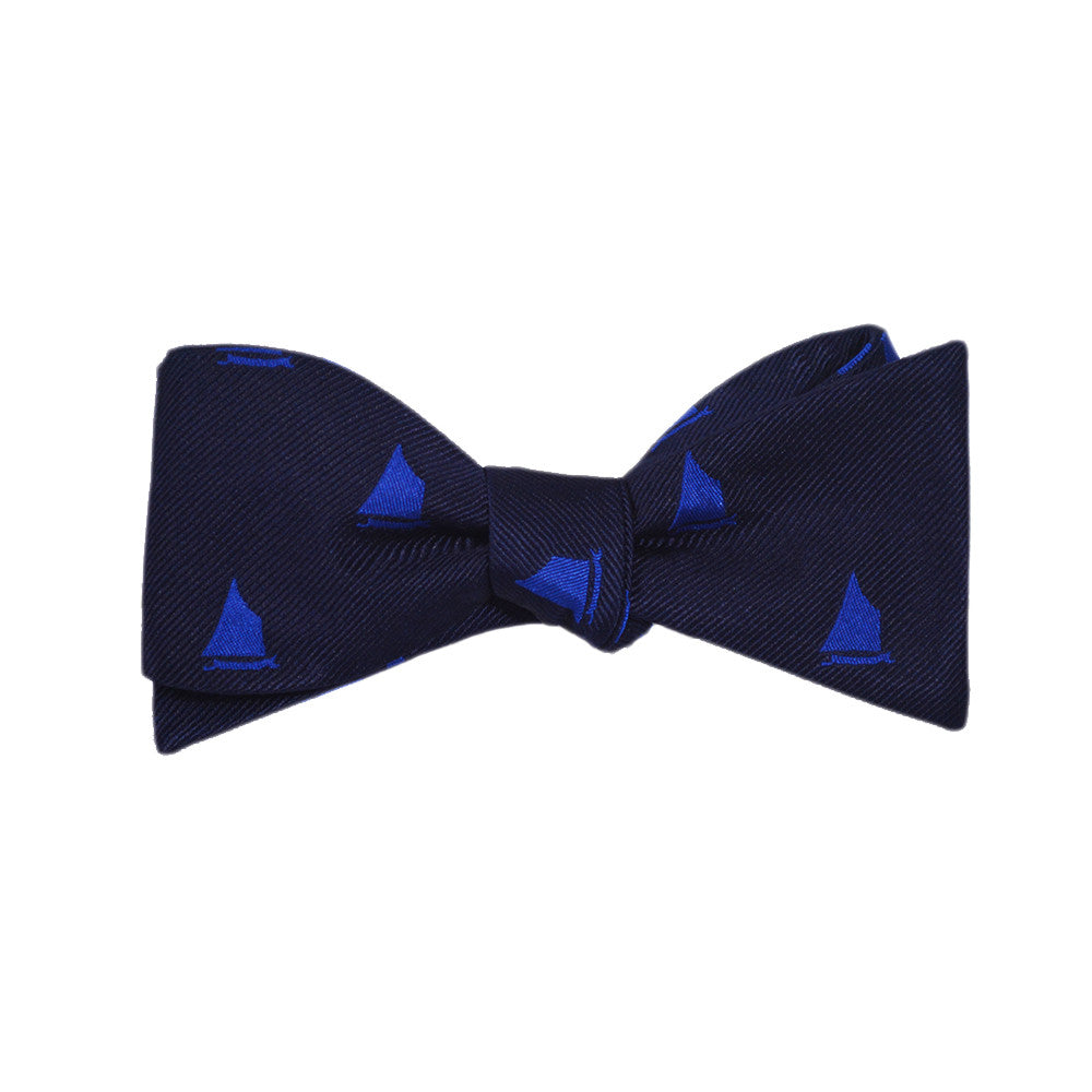 Sailboat Bow Tie - Navy, Woven Silk - SummerTies