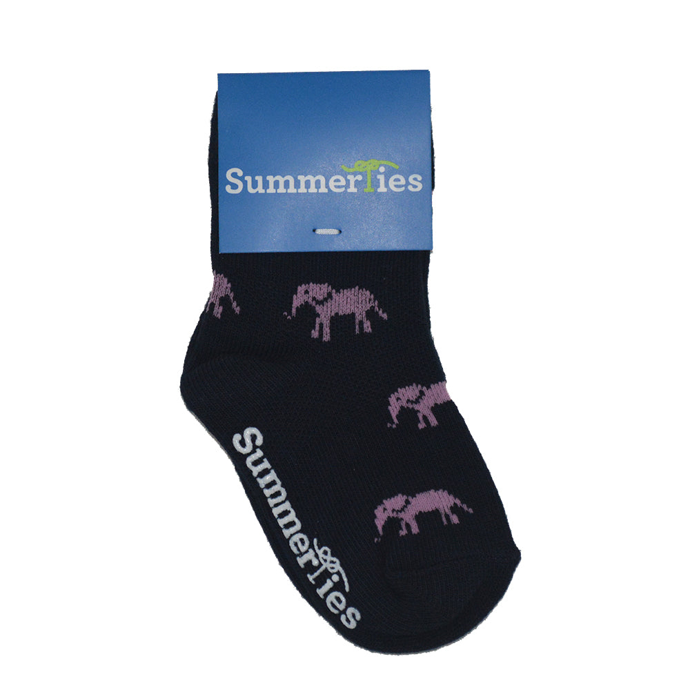Elephant Socks - Toddler Crew Sock - Pink on Navy - 5 Pairs - SummerTies