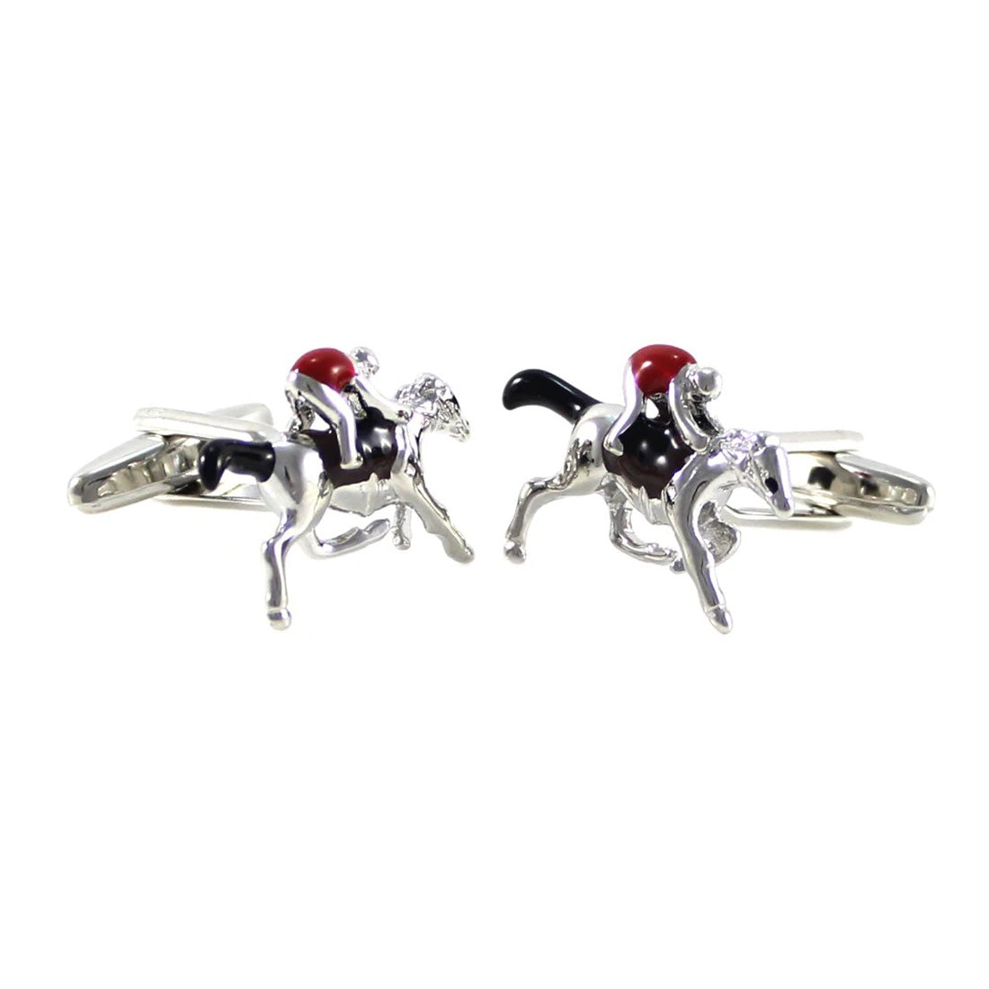 Horse and Jockey Cufflinks - 3D, Red, Black, Silver - SummerTies