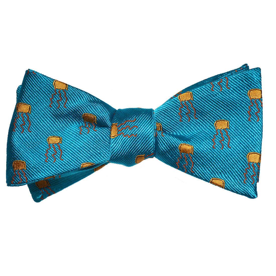 Jellyfish Bow Tie - Yellow on Sea Blue, Woven Silk - SummerTies