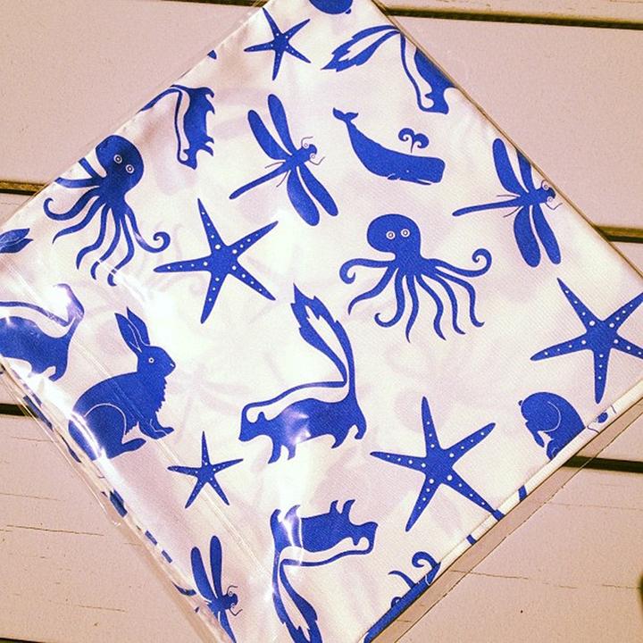 Multi Creature Square Scarf - Blue on White - SummerTies