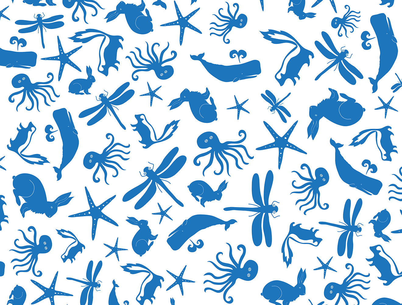 Multi Creature Fleece Blanket - Blue on White - SummerTies