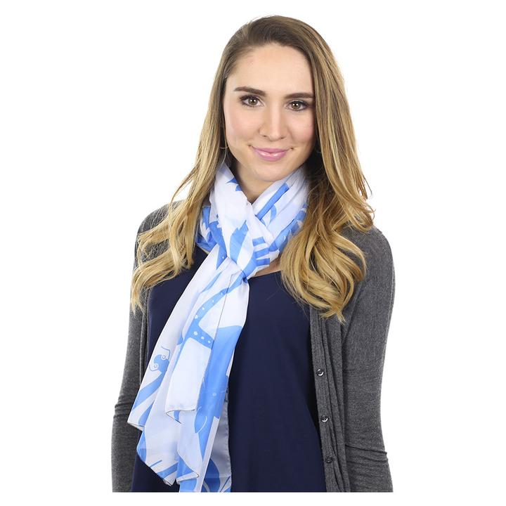 Multi Creature Long Scarf - Blue on White - SummerTies