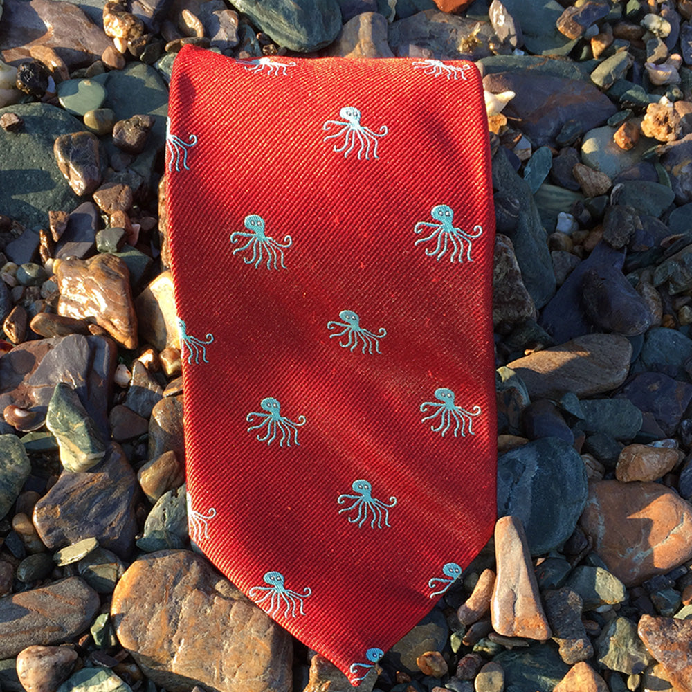 Octopus Necktie - Red, Woven Silk - SummerTies