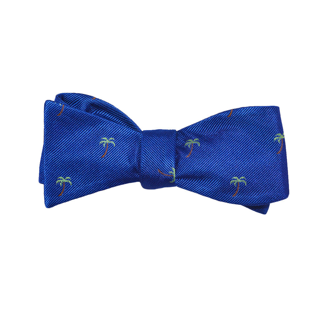 Palm Tree Bow Tie - Blue, Woven Silk - SummerTies