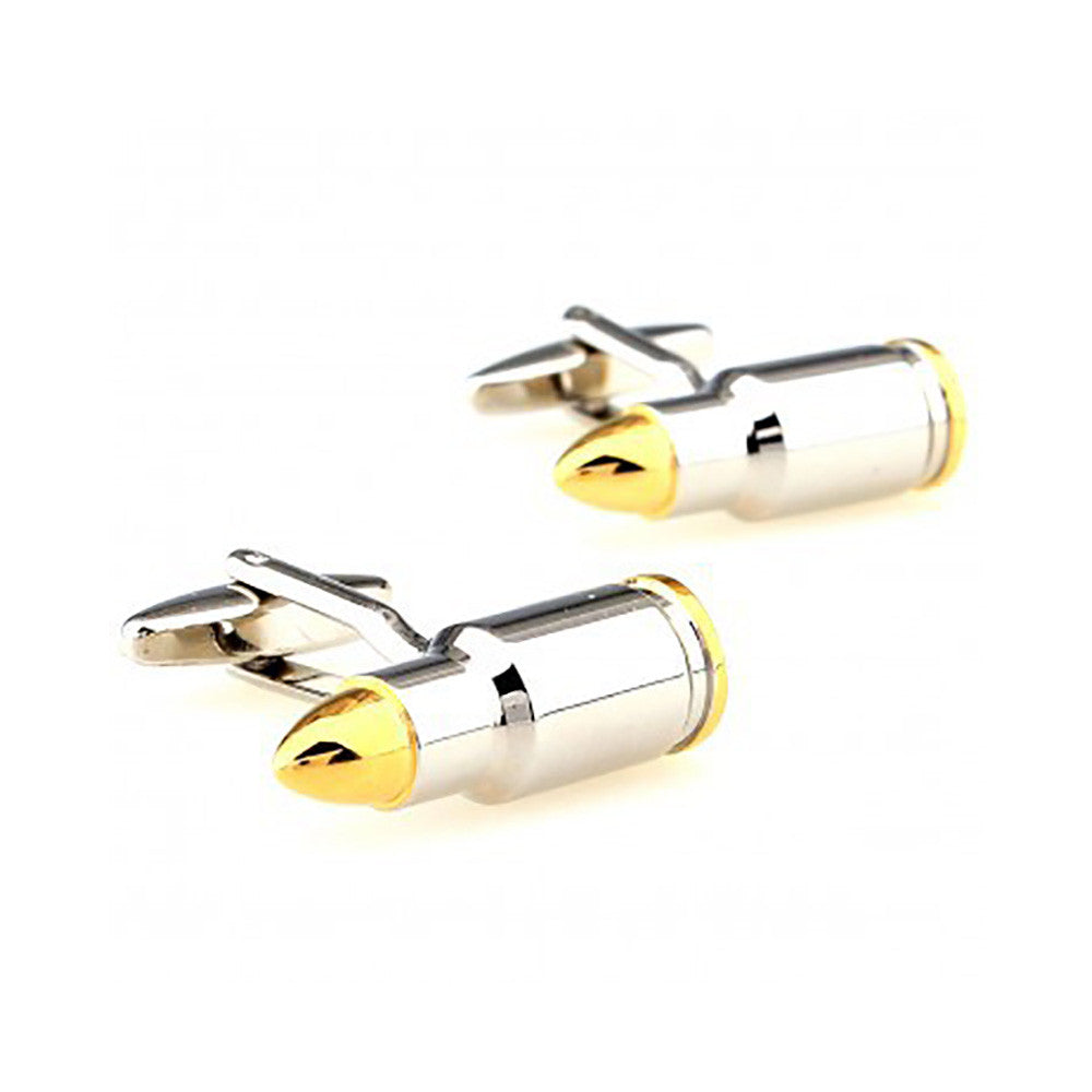 Bullet Cufflinks - 3D, Pointed Tip, Silver-Gold - SummerTies