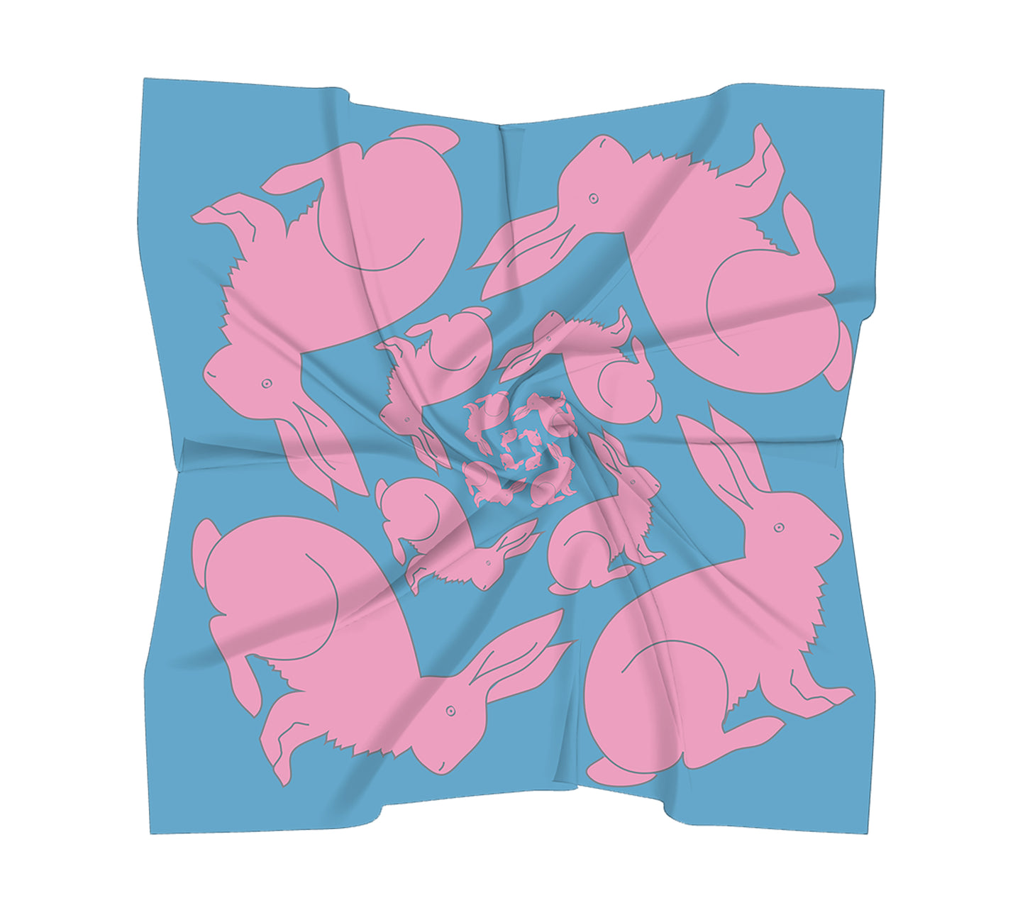Rabbit Square Scarf - Pink on Blue