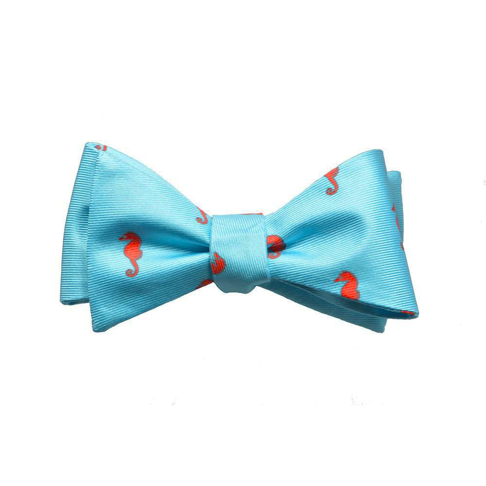 Seahorse Bow Tie - Blue, Printed Silk - SummerTies