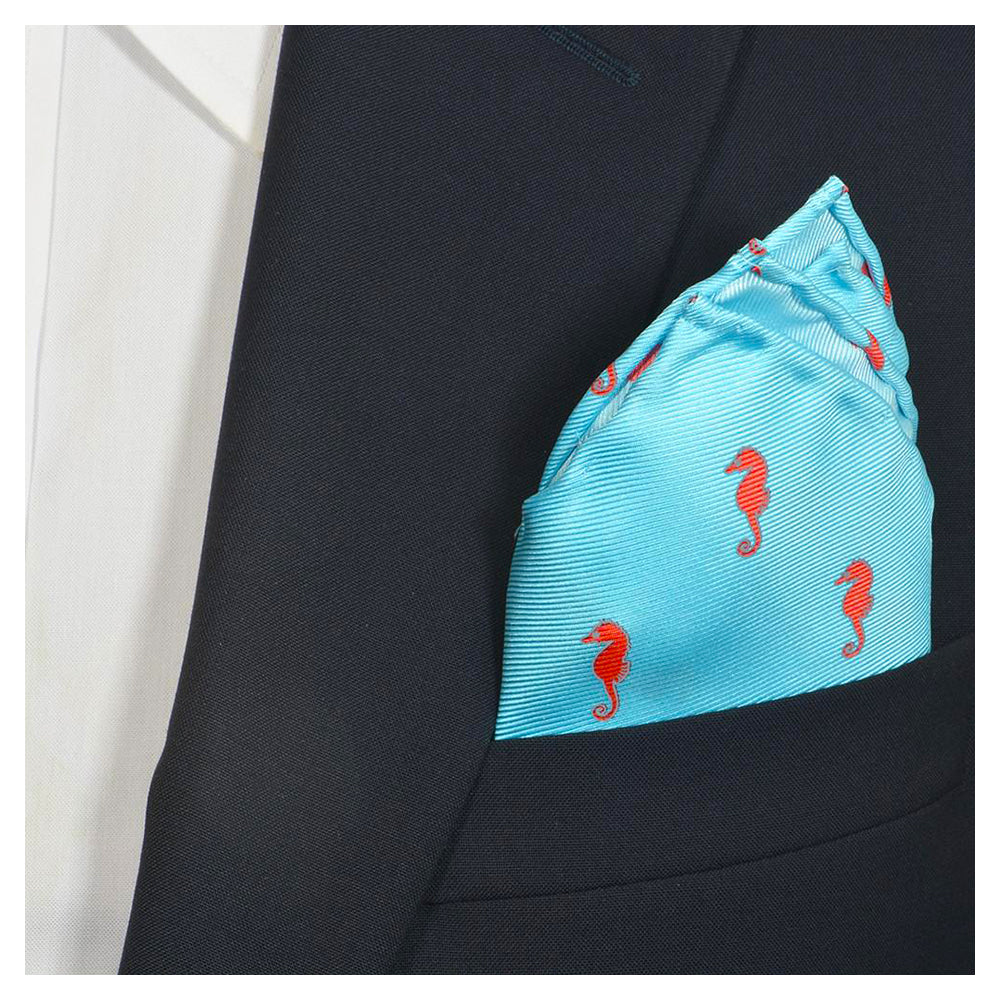 Seahorse Pocket Square - Blue - SummerTies