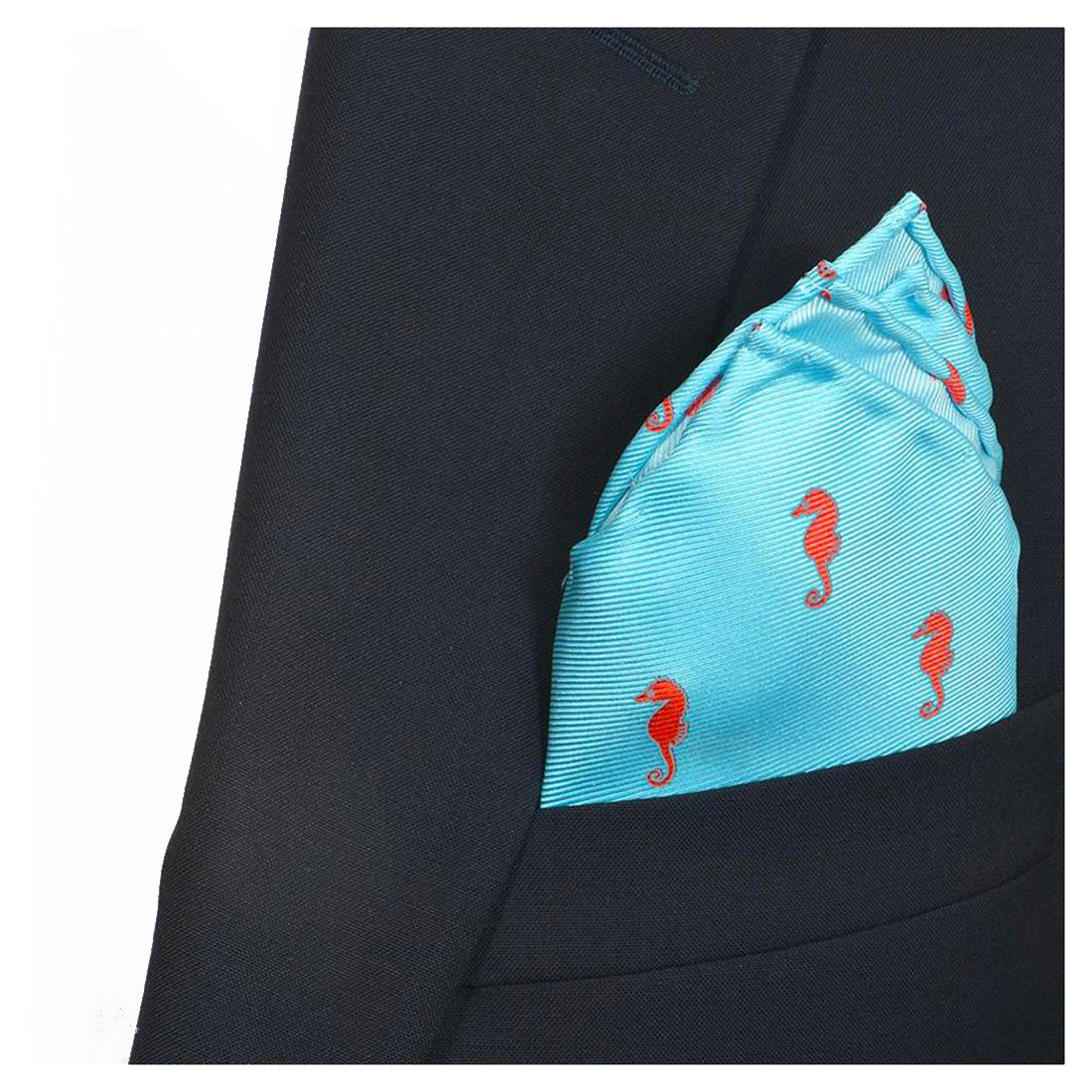 Seahorse Pocket Square - Blue - SummerTies