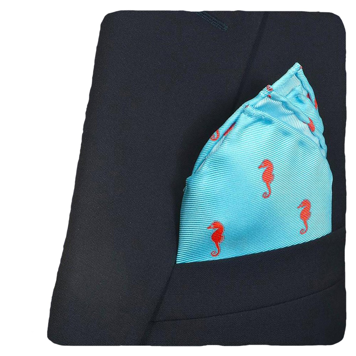 Seahorse Pocket Square - Blue - SummerTies