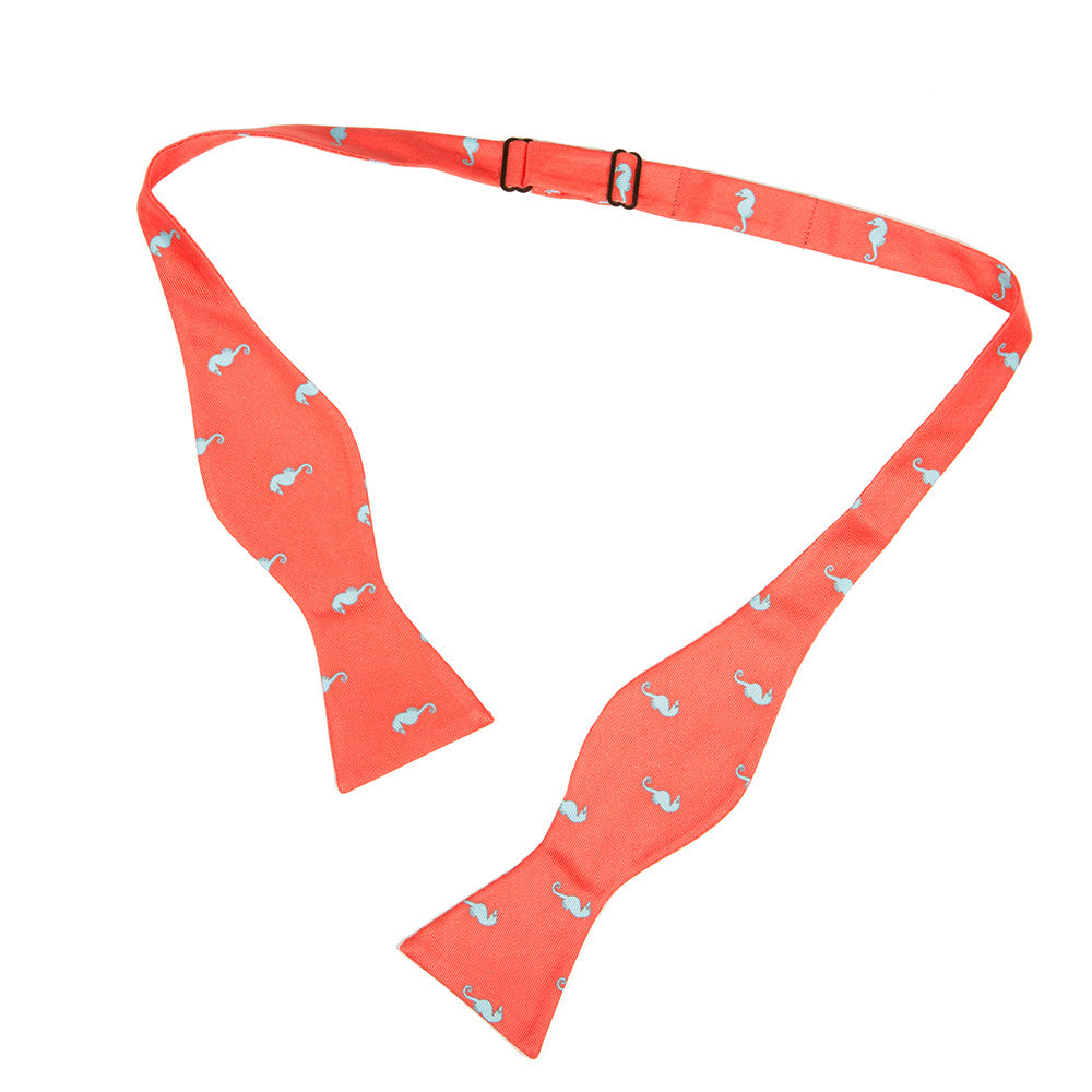 Seahorse Bow Tie - Coral Pink, Printed Silk - SummerTies