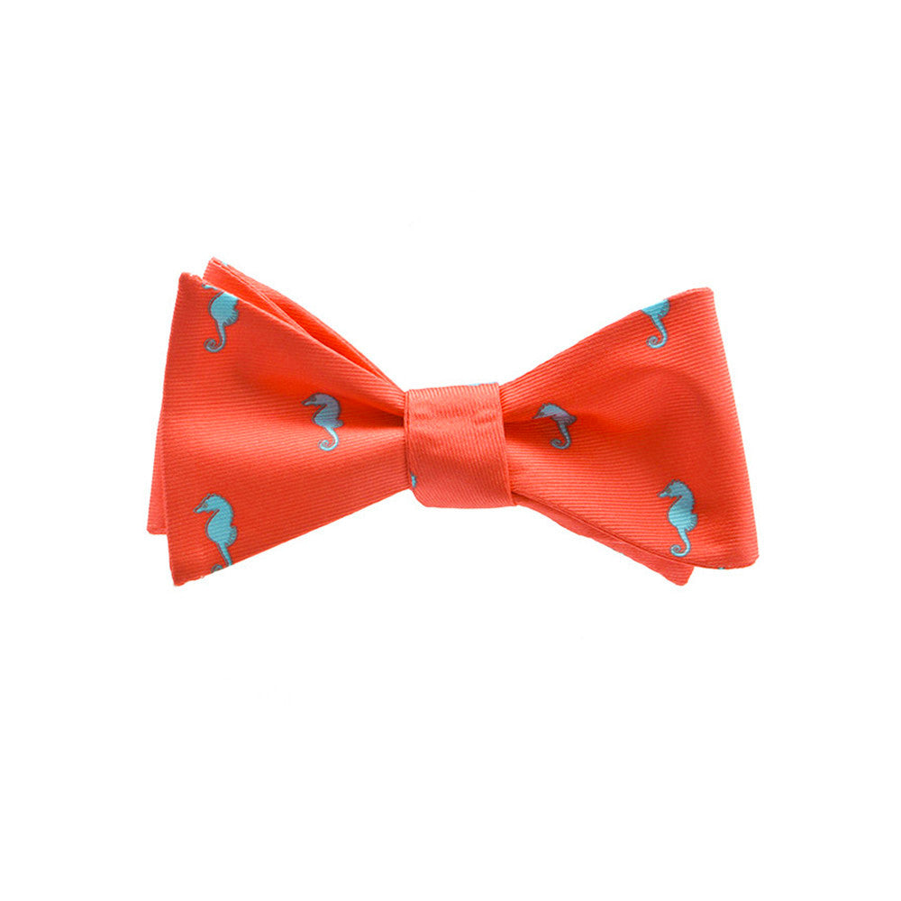 Seahorse Bow Tie - Coral Pink, Printed Silk - SummerTies