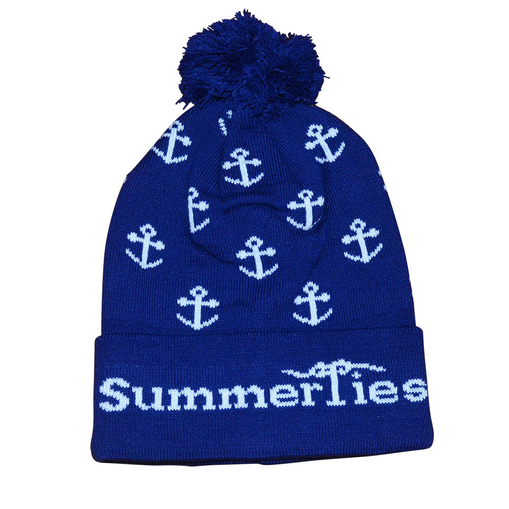 Anchor Winter Hat - White on Navy - SummerTies