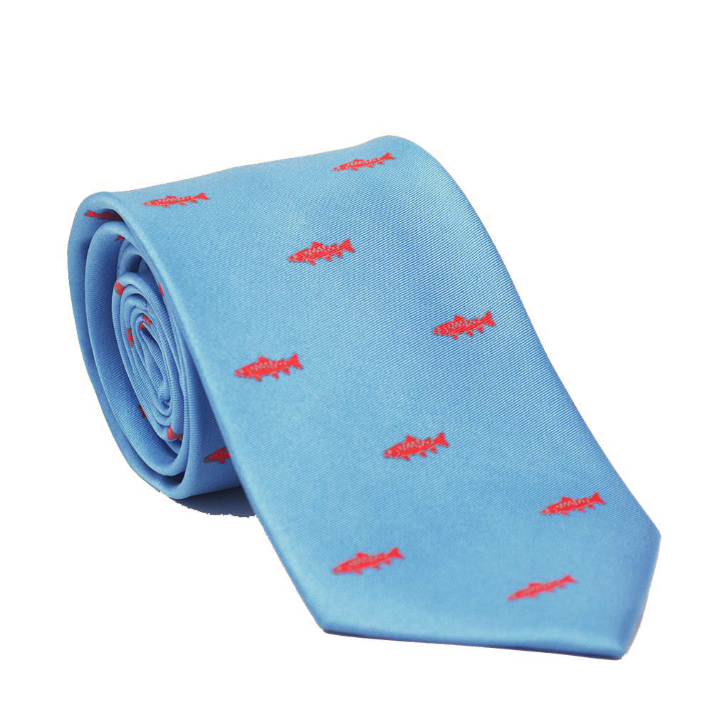 Trout Necktie - Light Blue, Printed Silk - SummerTies