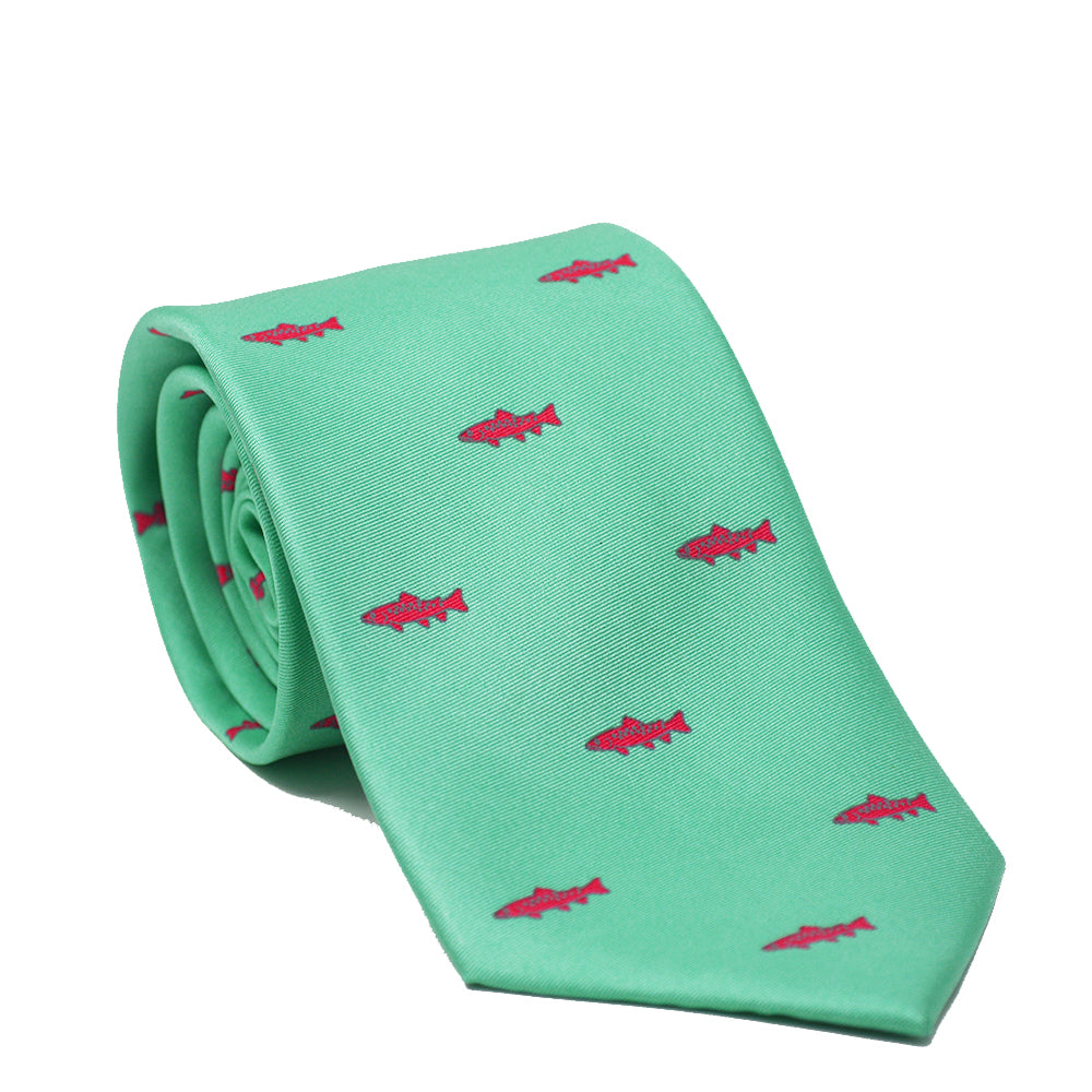 Trout Necktie - Light Green, Printed Silk - SummerTies