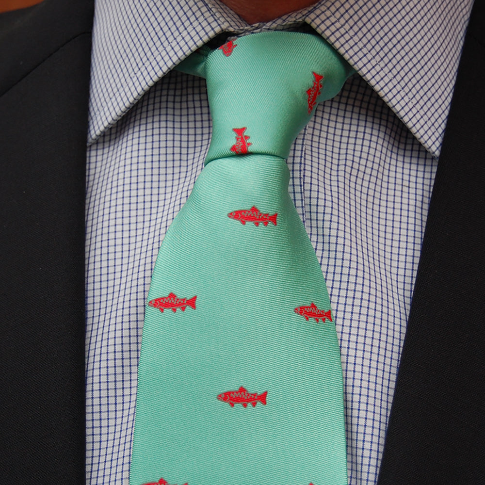 Trout Necktie - Light Green, Printed Silk - SummerTies