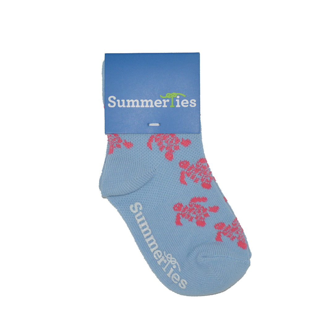 Turtle Socks - Toddler Crew Sock - Pink on Light Blue - 5 Pairs - SummerTies