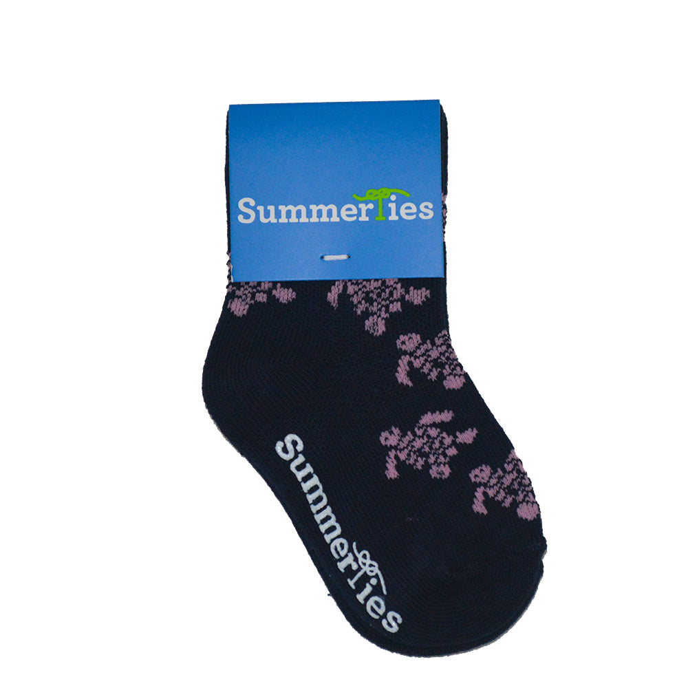 Turtle Socks - Toddler Crew Sock - Pink on Navy - 5 Pairs - SummerTies