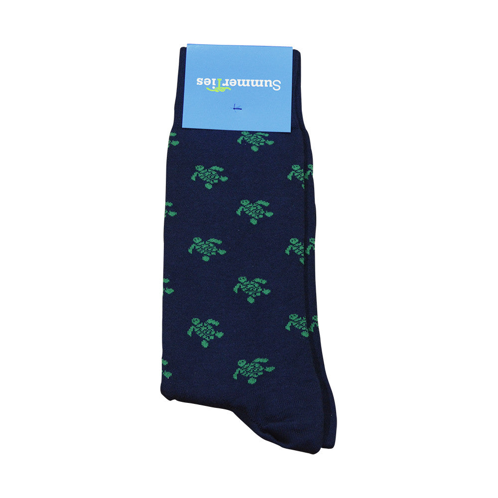 Turtle Socks - Men's Mid Calf - Green on Navy - SummerTies
