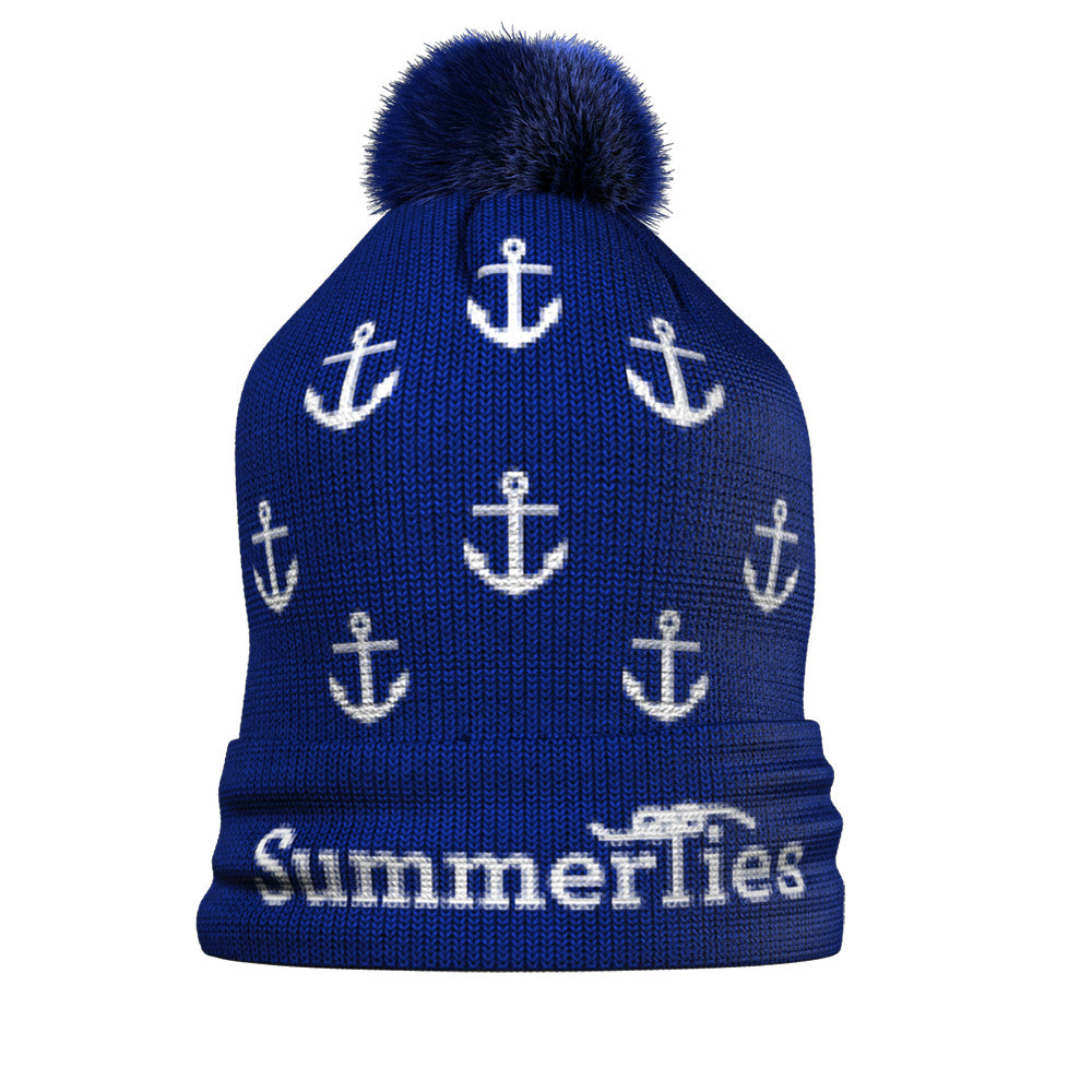 Anchor Winter Hat - White on Navy - SummerTies