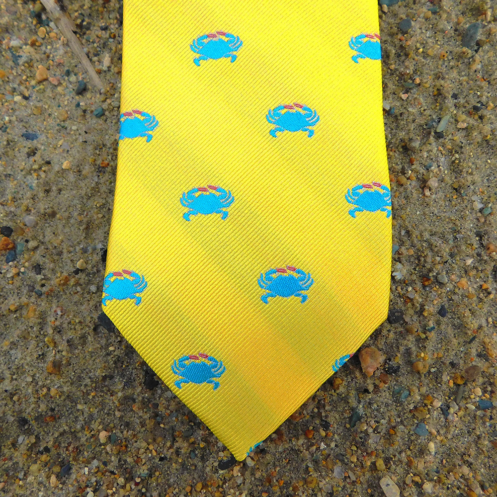 Crab Necktie - Yellow, Woven Silk - SummerTies