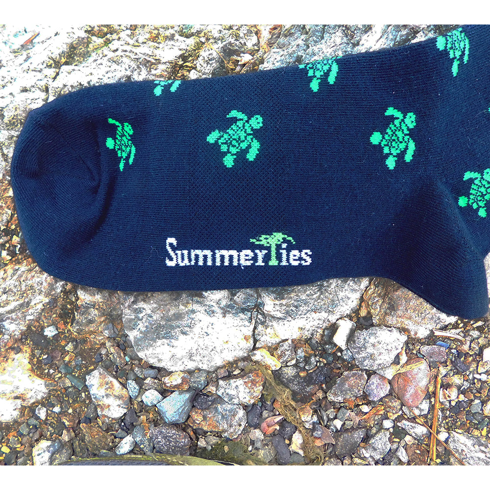 Turtle Socks - Men's Mid Calf - Green on Navy - SummerTies
