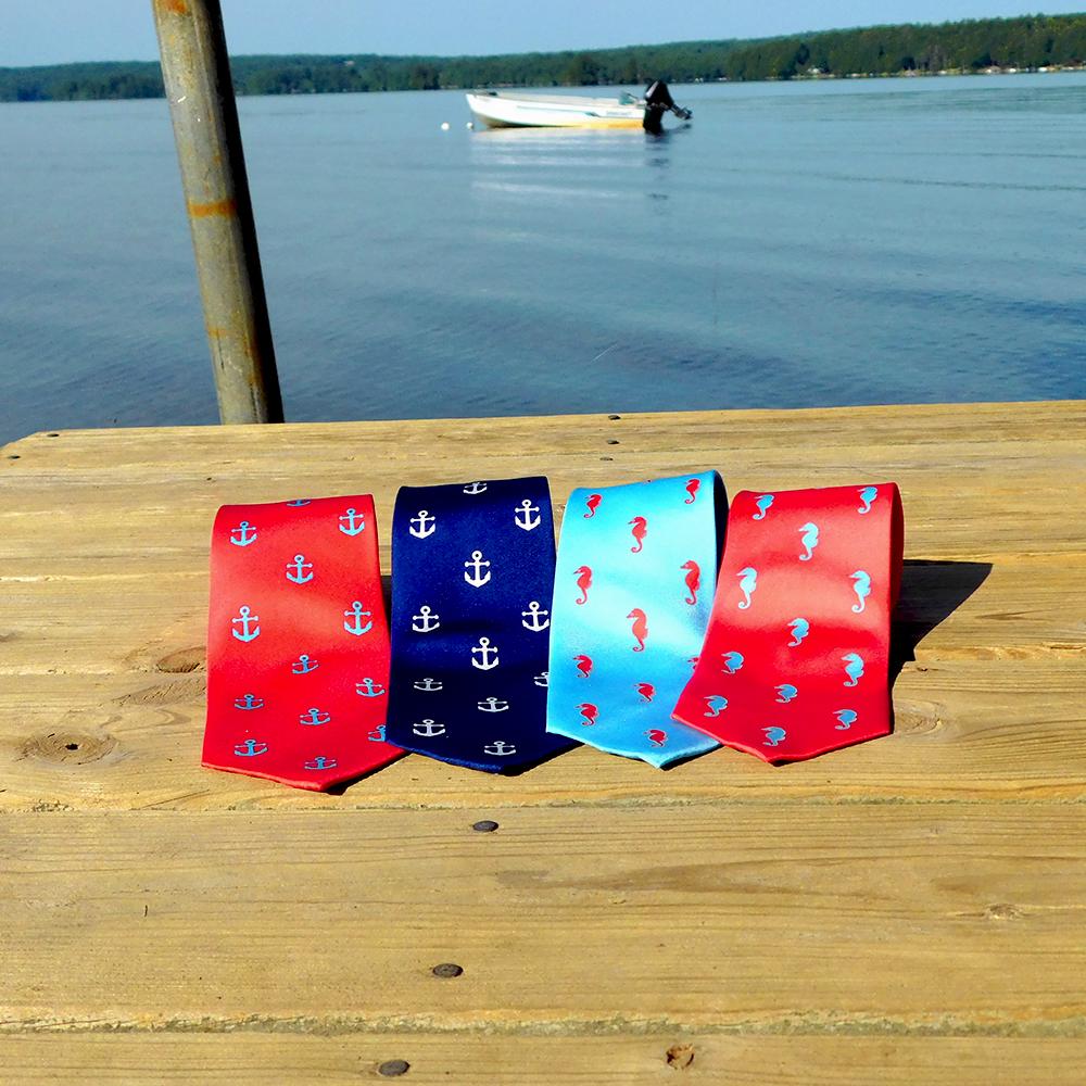 Seahorse Necktie - Blue, Printed Silk - SummerTies