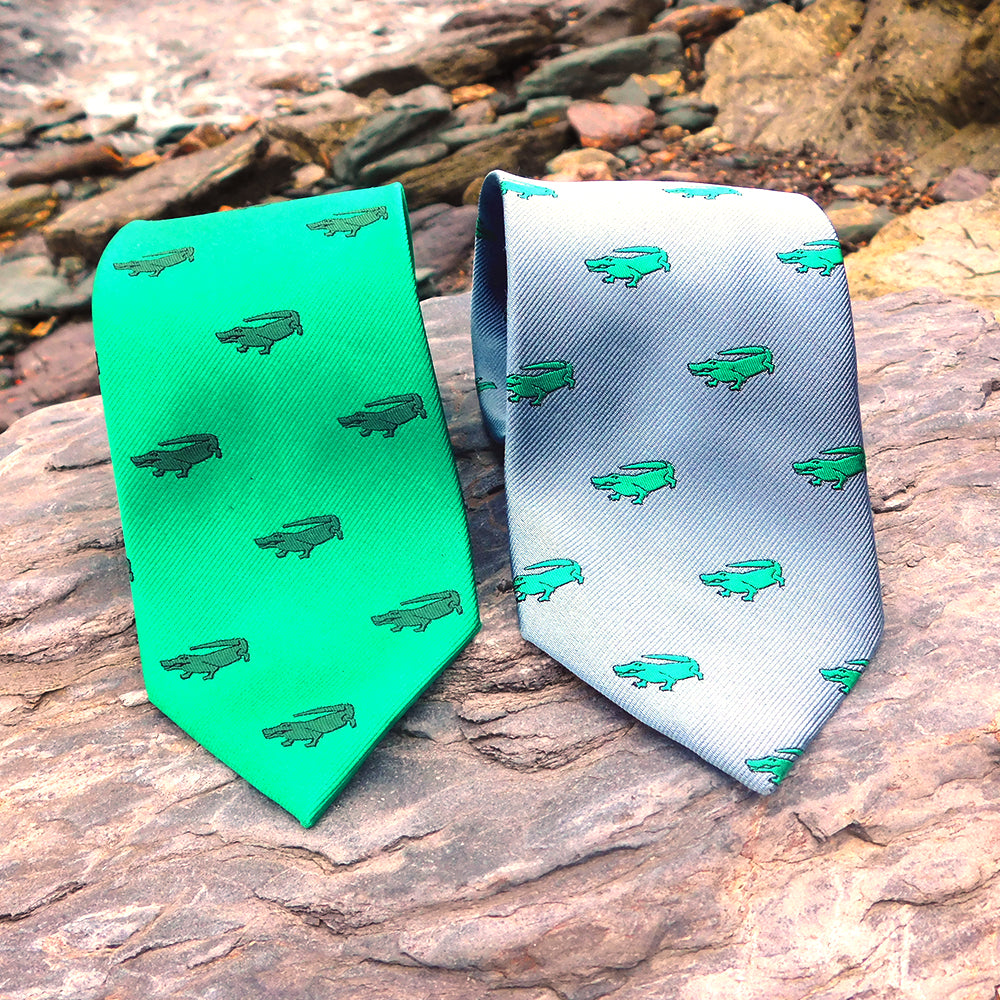 Alligator Necktie - Green, Woven Silk - SummerTies