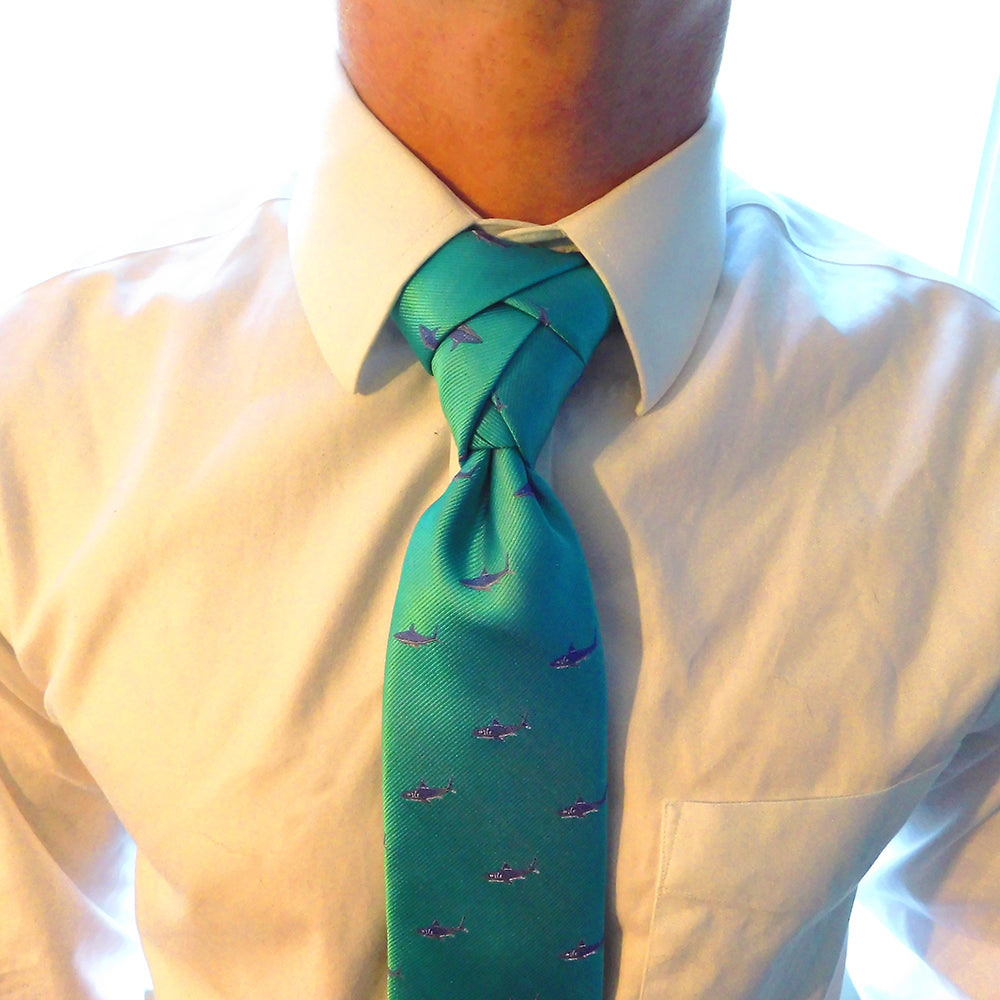 Shark Necktie - Blue on Aqua, Woven Silk - SummerTies