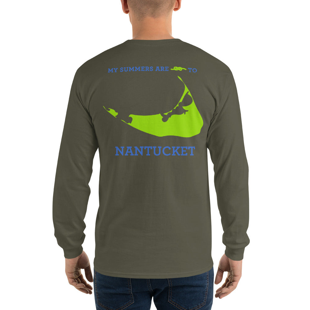 My Summers are Tied to Nantucket Blue and Green Long Sleeve T-Shirt - Multiple Colors - SummerTies