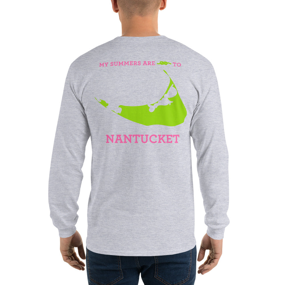 My Summers are Tied to Nantucket Pink and Green Long Sleeve T-Shirt - Multiple Colors - SummerTies