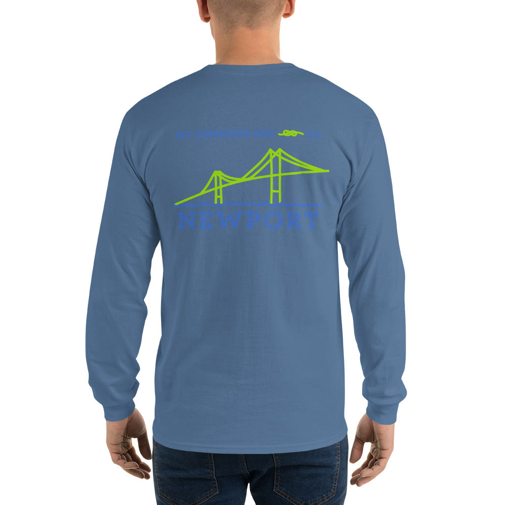 My Summers are Tied to Newport Bridge Blue and Green no Block Long Sleeve T-Shirt - Multiple Colors - SummerTies