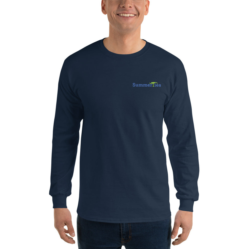 My Summers are Tied to Martha's Vineyard Blue and Green with Pink Block Long Sleeve T-Shirt - Multiple Colors - SummerTies