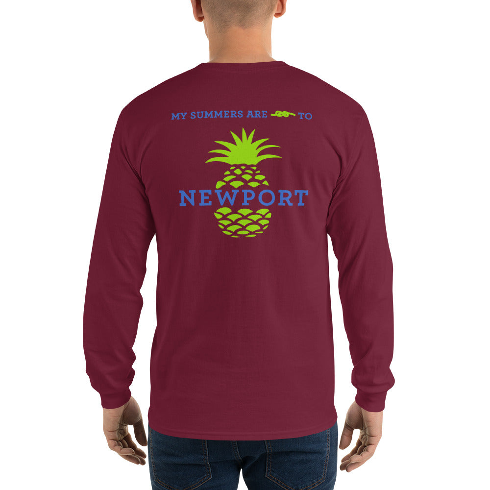 My Summers are Tied to Newport Pineapple Blue and Green Long Sleeve T-Shirt - Multiple Colors - SummerTies