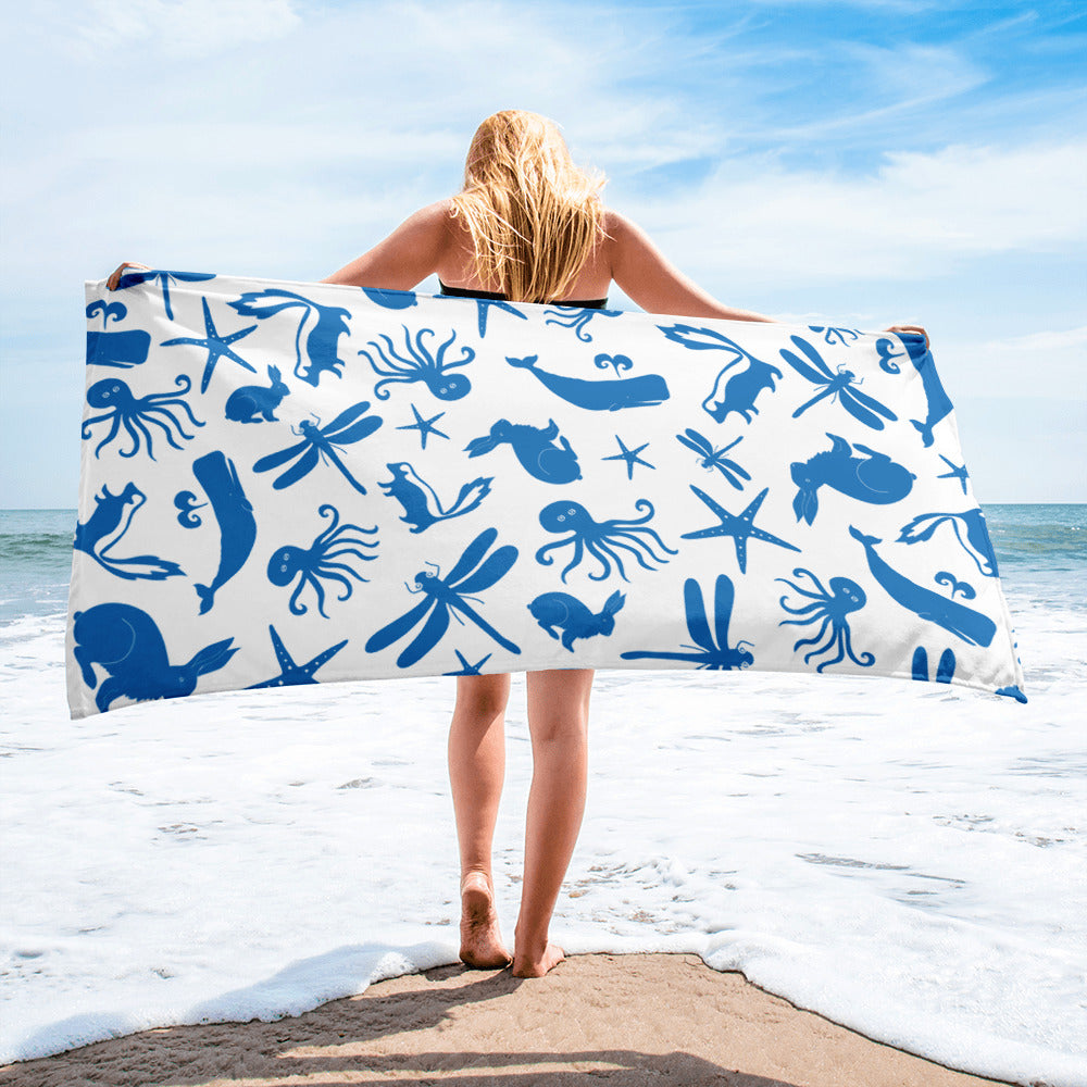 Multi Creature Towel - Blue on White - SummerTies