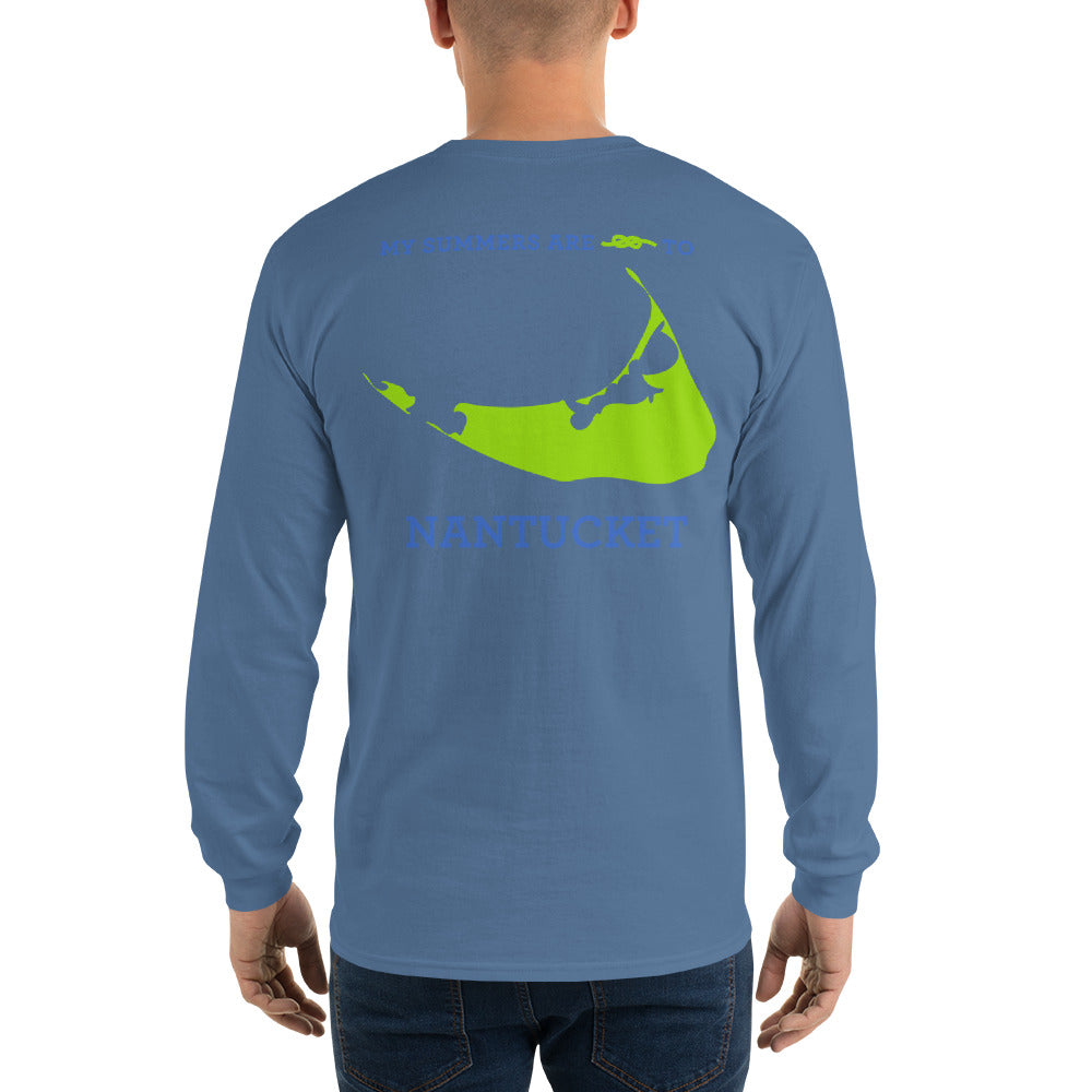 My Summers are Tied to Nantucket Blue and Green Long Sleeve T-Shirt - Multiple Colors - SummerTies